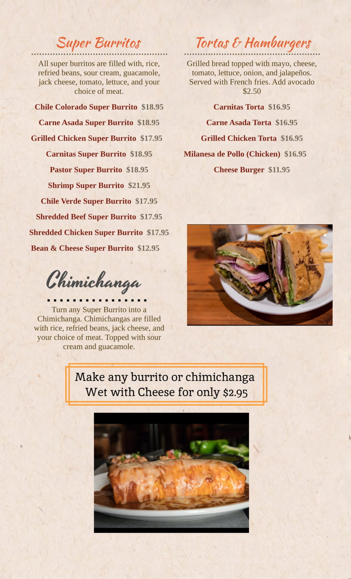 Burrito and chimichanga on display of the website